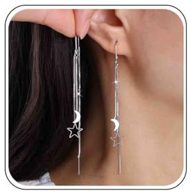 Atentuyi Mond Stern Ohrringe Silber Einfädler Ohrringe Kette Tropfen Ohrringe Lange Kette Ohrringe Kette Quaste Ohrringe Stern Baumeln Ohrringe Boho Mond Ohrringe Schmuck Für Frauen Und Mädchen