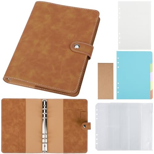Yarotm A5 Ring Binder Notizbuch - A5 Tagebuch Ringbuchhülle mit Füllpapier 160 Seiten - 6 Ringe Loseblatt Leder Kariert 5mm Notizblock 17.5x23cm - Nachfüllbar A5 Notizbuch Amber Braun