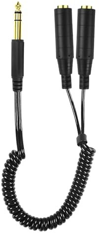 XMSJSIY Câble Audio Spiralé 6,35 mm 1/4 - Fiche TRS Stéréo Vers Double Prise TRS, Câble d'Extension Y Répartiteur Pour Haut-Parleur (Mâle Vers 2 Femelles)