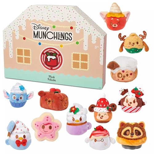 Disney Store Offizieller Munchlings 12-Tage-Adventskalender Plüsch - Season's Sweetings Exclusive - Mikro-Sammelset - Countdown bis Weihnachten - Disney Spielzeug für Fans & Kinder