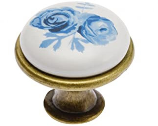 BRESKO 1-20 Stk Möbelknauf Möbelknöpfe Knauf Porzellan Schubladenknopf Knopf Schrankknopf Möbelgriffe Schrank Schubladen J4 (1, Blue Rose - Altmessing)