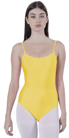 Body für Tanz, Ballett, Gymnastik, Damen, ärmellos, mit Rundhalsausschnitt und Rückenabdeckung, nicht transparent, eng anliegend, für Tanz, gelb, XXL