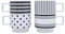 Mualuwi Stapelbare Kaffeetassen aus Keramik, Schachbrettmuster, Teetassen-Set, schwarz-weißes Muster, Streifenmuster, Punktemuster, 325 ml, 4 Stück