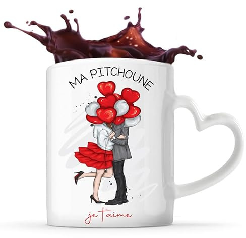 Planetee Tasse Coeur Ma Pitchoune Je t'aime Ballon | Mug Couple Saint Valentin Mariage Fiançailles Anniversaire Cadeau Romantique Amoureux