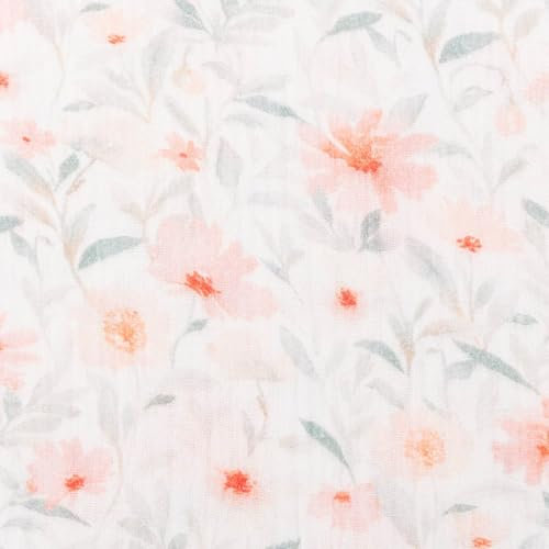 SCHÖNER LEBEN. Musselin Stoff Digitaldr. Blumen Blätter Aquarell weiß hellrot 1,35m B
