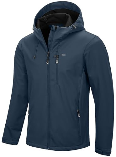 33,000ft Herren Softshelljacke Wasserbeständige Winddichte Funktionsjacke Atmungsaktive Übergangsjacke Leichte Fahhradjacke mit Kapuze Ohne Fleecefutter Mitternachtsblau 2XL