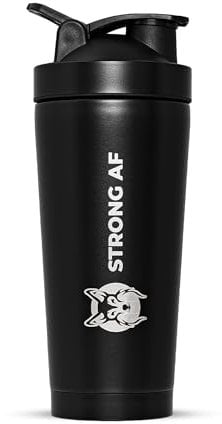 STRONG AF. Dual Wall Insulated Stainless Steel Protein Shaker Bottle - Leakproof Screw-on Lid - Unisex Protein Mixer Shaker Supplement Bottle