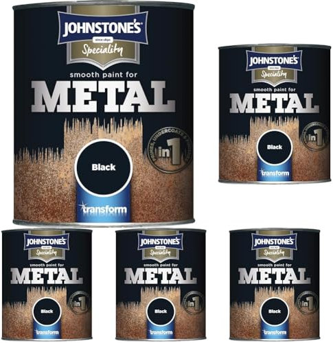 Johnstone's Smooth Paint for Metal - Black 750ml (Pack of 5)