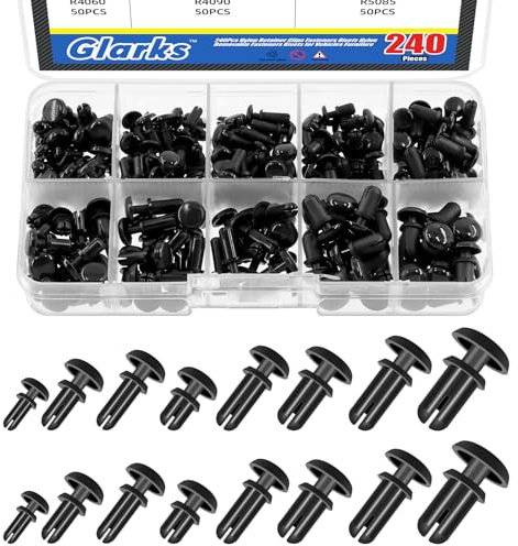 Glarks 240pcs 8 taille nylon amovible Push fixations rivets 2mm 3mm 3.5mm 4mm 5mm noir Push pinces rivets voiture pare - chocs clips de fixation pare - chocs clips de fixation vis Push - in