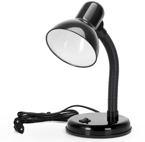 Aigostar Vintage Schreibtischlampe, Retro Tischlampe mit Stecker, ohne Glühbirne, kompatibel mit LED-Glühbirnen Modell E27, verstellbare Lampensäule, Schwarz