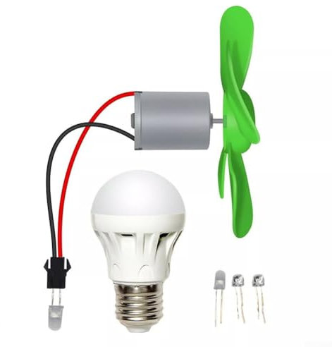 Mini motor de turbina eólica, generador de electricidad eólica, pequeño generador de turbina eólica, generador de energía alternativa, kit de bricolaje LED (con bombilla)