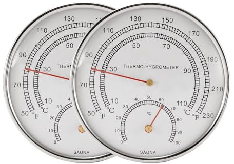Tokatuker 2 termómetros higrómetros de sauna, calibre 2 en 1 Fahrenheit para sauna de vapor de barril o infrarrojos