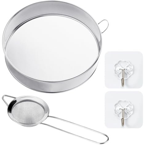 1 Piece Flour Sieve, 1 Small Filter Sieve, 2 Hooks, Flour Sieve, Fine Mesh Sieve, Round Flour Sieve Made of Stainless Steel, Fine Sieve Flour Tool