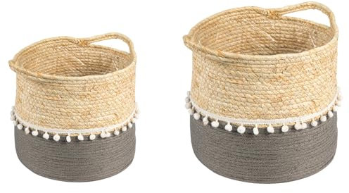 IDIMEX Pflanzkorb YUMI 2er Set aus Seegras - Natur/grau Übertopf für Pflanzen, Aufbewahrungskorb geflochten, Folieneinsatz, vielseitig einsetzbar im Wohnzimmer Badezimmer