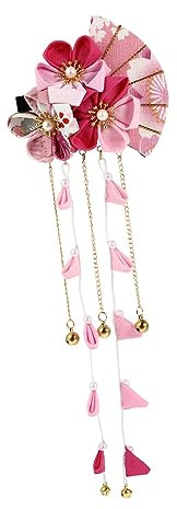 BELLIFFY Épingle à Cheveux Japonaise Élégante Avec Pompon Long Et Fleur Accessoire Vintage Léger Pour Femmes Décoration De Mariage Et Fête Rose Pastel