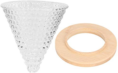 Filtro da caffè riutilizzabile. Filtro da caffè in vetro con base in legno Imbuto da cucina per caffettiera Ideale per casa e ufficio Compatibile con vari vasi filtranti (Transparent)