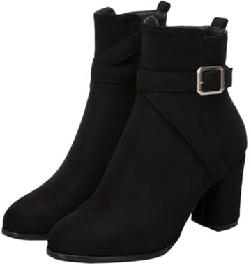 Generico Stivali Indianini Estivi Stivali Donna Dottor Stivali medi da donna in tinta unita con fiocco di perle e bordo interno alla Stivali Tacco Basso Stivaletti Donna Con Zeppa (Black, 36)