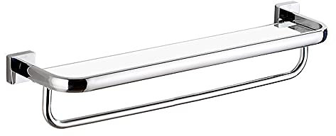 Badezimmer-Regal mit Handtuchhalter, Wandmontage, 8 mm, gehärtetes Glas, Handtuchhalter aus 304 Edelstahl, modernes und stabiles Design für Küche, WC, Hotel, WC und Dusche