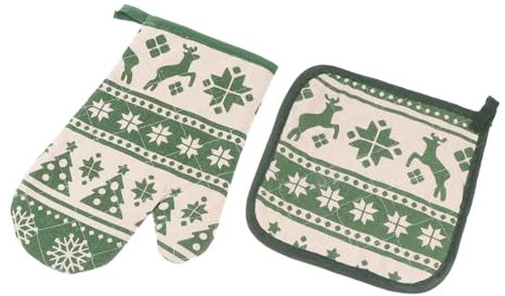 CIMAXIC Christmas Themed Oven Mitts Heat Pad Insulated Glove Pair Kitchen Cooking Tools