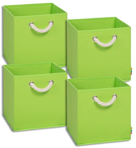 Storanda | 4er Set Aufbewahrungsbox | Kordel Griffband | Stabile & Faltbare Boxen | Regalboxen für Würfelregal Kallax | Ideal für Zuhause & Kinderzimmer | 30x30x30 cm | Apfelgrün
