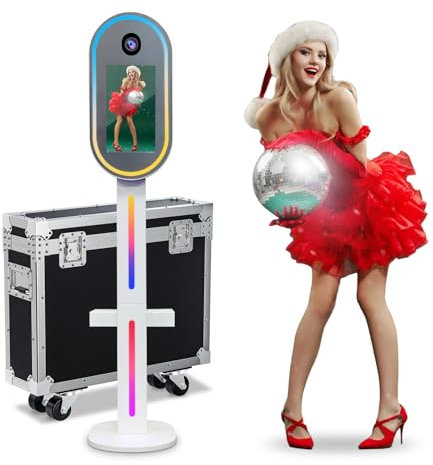 Tragbare Kamera Spiegel Photo Booth 15,6 Touchscreen Zoll mit RGB-Licht, DSLR Photobooth Maschine Selfie tragbare mit Flight Case für Hochzeit Party Events (White, 15.6 Photo Booth)