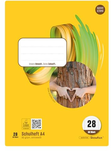 Staufen Style Schulheft - 5 Hefte je 32 Blatt, DIN A4, Lineatur 28 (5 mm kariert mit Randlinien), 80 g/m² Papier