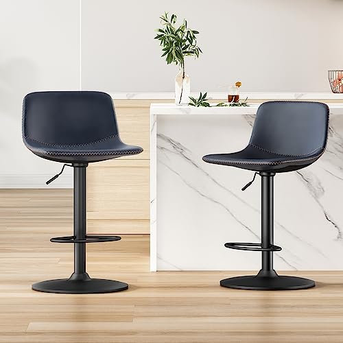 Adjustable Bar Stools Set of 2, Mid Century Modern Swivel Industrial with Back Support Counter Height Bar Chairs Pu Leather for Kitchen Island Rustic Barstools