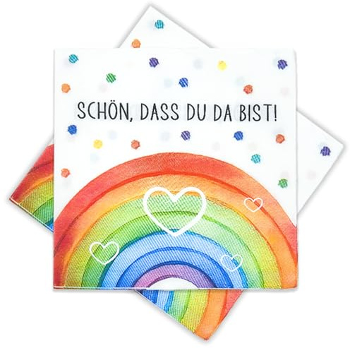 CAIXIANGYU 40 Stück Regenbogen Tischdeckchen - 33x33 cm Papierservietten zur Dekoration von Geburtstag, Taufe, Konfirmation & Kinderfeiern (Regenbogen)
