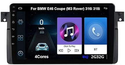 Android 14 Radio Coche 2 DIN 9 Pulgadas HD Pantalla Táctil para BMW E46 (M3 Rover) Conectar y Usar con Bluetooth GPS Navi WiFi FM Radio Carplay Inalámbrico/Android Auto,4 Core WiFi 2G+32G