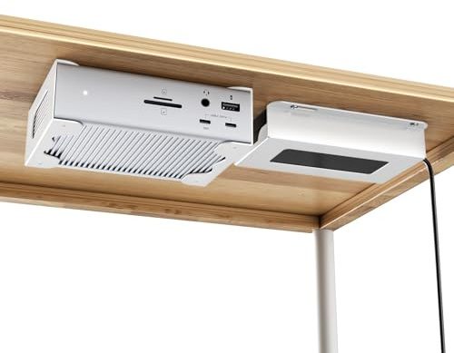 Under Desk Holder for Thunderbolt 4 Dock/Thunderbolt 3 Dock and Power Cable, Under Desk Iron Storage Rack for TS4 / TS3 Plus, No Drill, Easy Install with All Hardware Included, White
