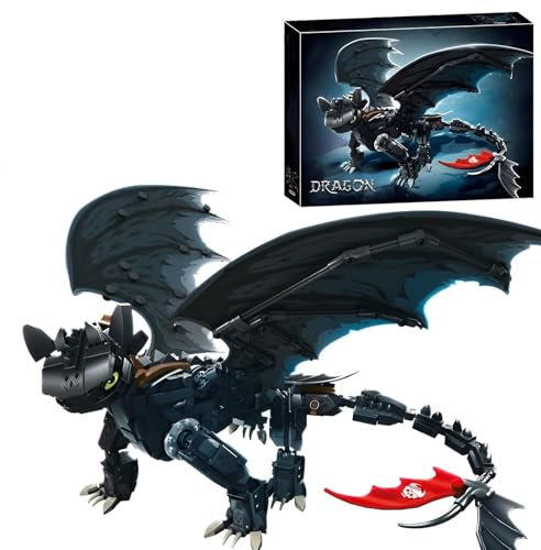 Technik Night Black Ohnezahn Drache Bausteine Set, STEM Drache Bausteine Actionfiguren Night Dragons Modell, Geschenk für Filmfans und Erwachsene und Kinder, 1026 Teile