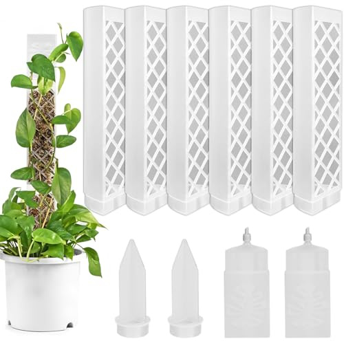 Rodison Palo di Muschio Autoirriganti - Set di 6 da 24,5 cm Impilabili, con 2 Irrigatori a Goccia + 2 Picchetti, Sostegno Piante Rampicanti per Monstera, Edera- Da Usare con Muschio