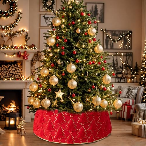 SilverChry Jupe de Sapin Rouge, Couverture de Base de Sapin de Noël Rond, Décorations d'arbre de Noël