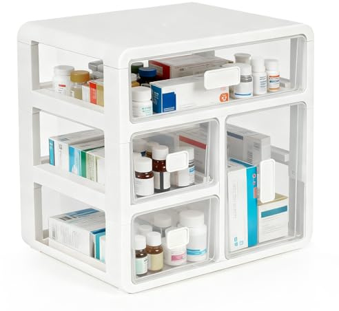 SUNNYNEST Medicine Storage Box 3 Tier Desktop Organiser with 4 Drawers