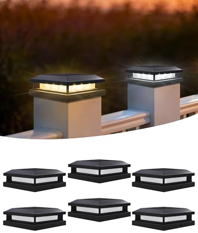 BRIMAX Solar Pfostenkappe 9x9 / 10x10 / 12x12 cm IP65 6er Set | 2-in-1 3000/6000K wechselbar, IP65, 8-12h Leuchtdauer, für Holz & Kunststoff, Garten Zaun Terrasse