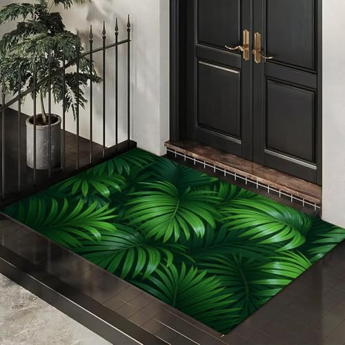 ALTCIRNMD Areca Palm Leaves Doormat,Green Tropical Plants Front Door Mat For Outdoor & Indoor Entrance Kitchen Bedroom Decor,Waterproof Non-Slip Dust Absorbent,Easy Clean,70X100Cm