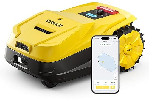 VONKO M200 Mähroboter ohne Begrenzungskabel, RTK + Vision Navigation, Empf. 1500 m², KI-gestützte automatischen Kartieren, bis 45% Steigung, Multi-Zonen-Management, Maisgelb