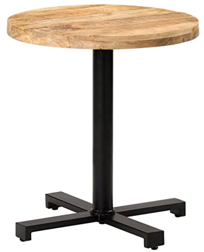 Pyvara Table de bistrot ronde en bois de manguier brut avec pied en fer noir, 70 cm de diamètre, 75 cm de hauteur, table à manger, table de cuisine, table à manger pour l'intérieur et le jardin