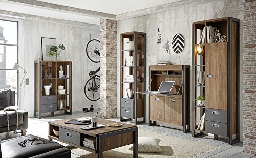 Beauty.Scouts Wohnwand Java Living VI 4-teiliges Set, Schrankwand, Schrank-Kombination, Industrie Design, Stirling Oak Nachbildung,300x202x35 cm