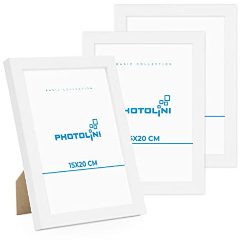 PHOTOLINI Bilderrahmen 15x20 Weiß Holz MDF, 3er Set Bilderrahmen 20x15, Picture Frame mit Acrylglas, Fotorahmen 15x20 zum Aufhängen & Aufstellen, Rahmen 15 x 20 cm mit Zubehör für Fotos & Poster