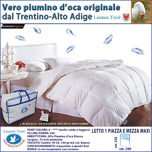 Daunendecke für französisches Bett, echtes Gänsefedern, gesteppt, Bezug hypoallergen, Weiß - Top Qualität cm. 200 x 220 cm