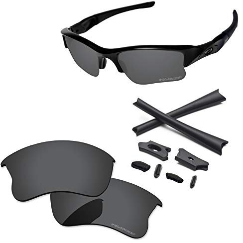 PapaViva Replacement Lenses & Rubber Kits for Oakley Flak Jacket XLJ OO9009 63mm Sunglass Solid Black Polarized