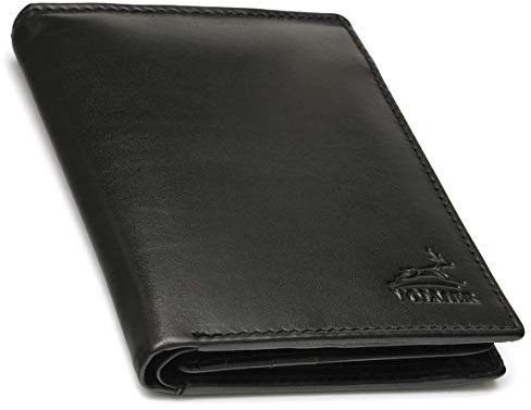 Fa.Volmer ® Geräumige Schwarze Herren-Ledergeldbörse aus echtem Leder mit RFID-Schutz in Hochformat #VO18