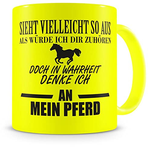 Samunshi® Tasse Pferd mit Spruch Pferde Mädchen Geschenk Kaffeetasse Tassen Geburtstag Kaffeebecher neon gelb