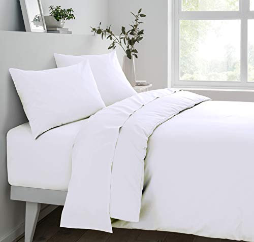 Sleepdown Fitted Sheet Super Soft Cosy Easy Care Polycotton Bed Linen Luxury Bedding Bedsheet 25cm Deep Non Iron - White - Super King
