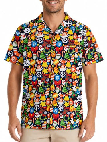 King Kameha Funky-Hawaii-Hemd, Weihnachten, Herren, Kurzarm, Christmas-Allover, Dunkel-Blau, S