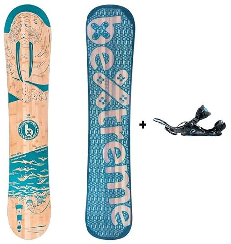 BEXTREME Tabla Snowboard 160cm Waves con Fijaciones SP Private. Snow Wide All Mountin Polivalente Freestyle y Freeride de Bambu, Haya y álamo para Hombre (Fijaciones SP 39-42 EU, 152cm)