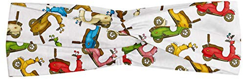 ABAKUHAUS Motorrad Halstuch Bandana Kopftuch, Berühmtes Moped Bikes in Cartoon-Stil und verschiedenen Farben Retro italienischer Roller, Elastisch und Angenehme alltags accessories, Mehrfarbig