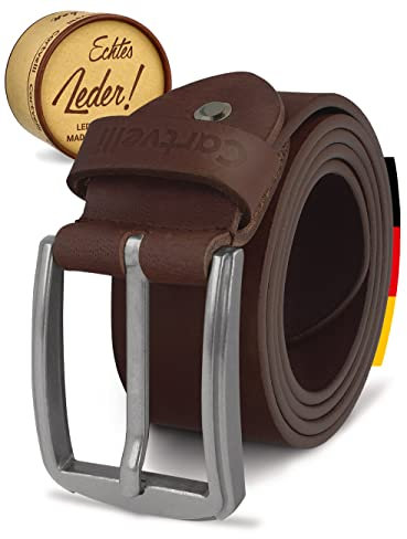 Cartvelli Herren Ledergürtel Braun 100cm Made in Germany - 40mm Echt-Leder Gürtel Schnalle Silber Herrengürtel Vollleder Jeansgürtel BS19b-100