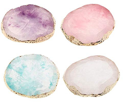 Inzopo 4-teilige Achat-Untersetzer, Nagelkunst-Palette, Naturharz, Stein, Display-Schale, Design, Farbmischpalette, Maniküre-Werkzeug, gemischte Farben